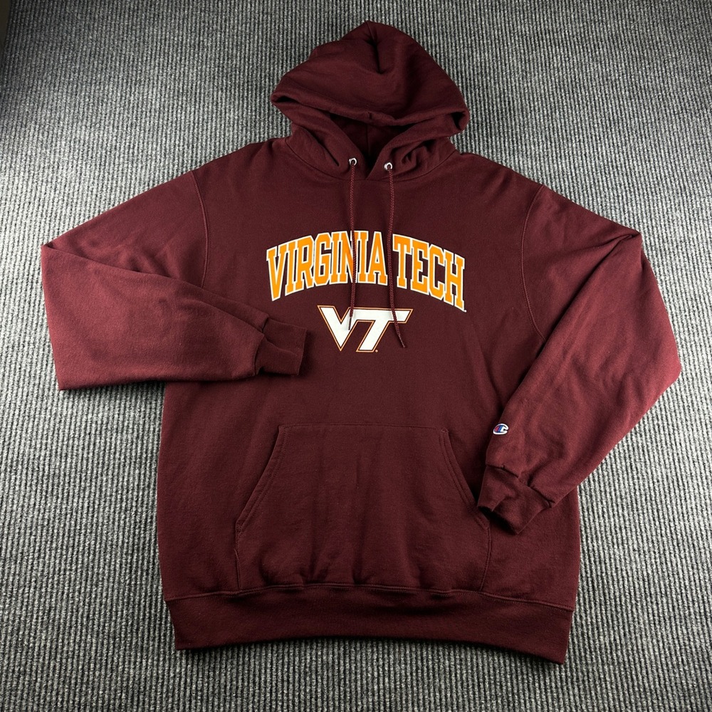 Champion Virginia Tech Hokies Hoodie Mens Large Maroon VT Graphic Sweatshirt
